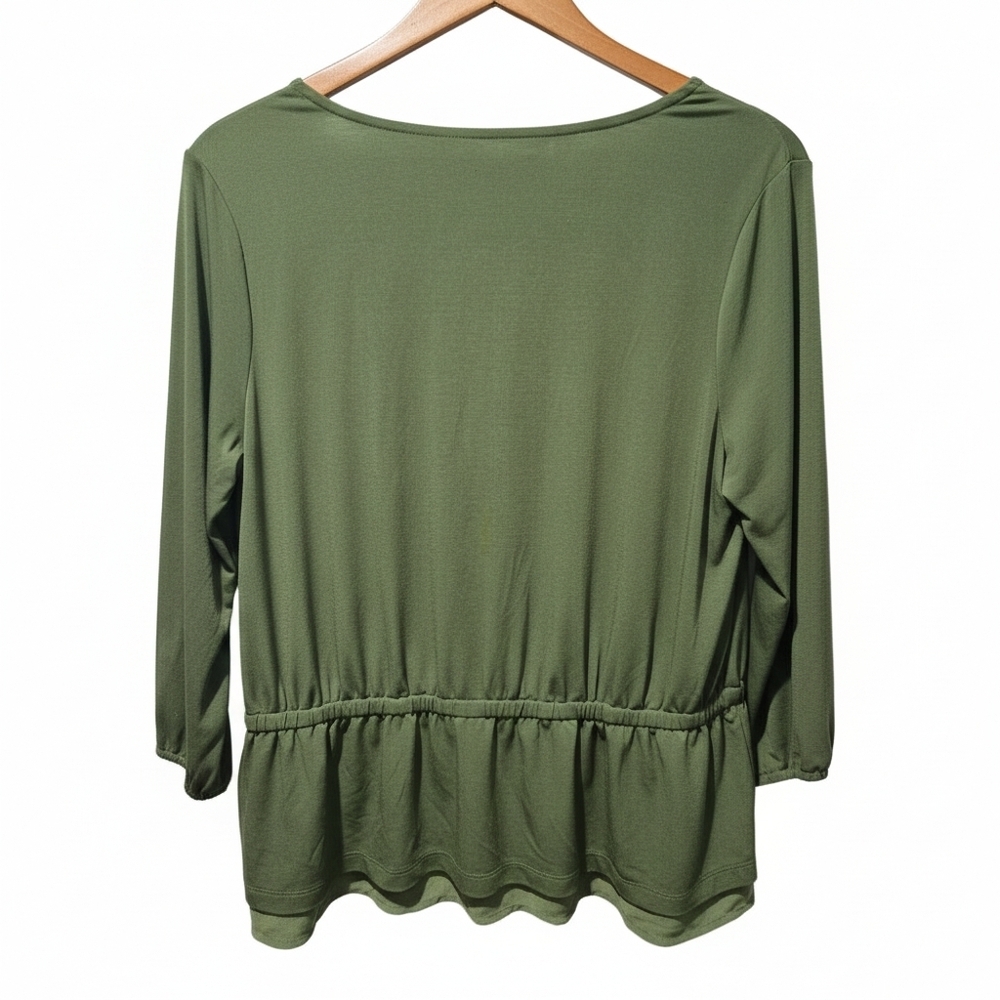 Cleo Forest Green Women's Blouse Button Detail Peplum Size Large Petite - Picture 3 of 8